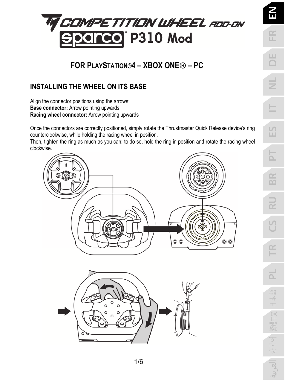 Eng_tm_competition_wheel_add-on_sparco_p310_mod, English, For p | 4 – xbox one  – pc | Thrustmaster P310 Mod TM Competition Add-On SpWheel User Manual | Page 2 / 95