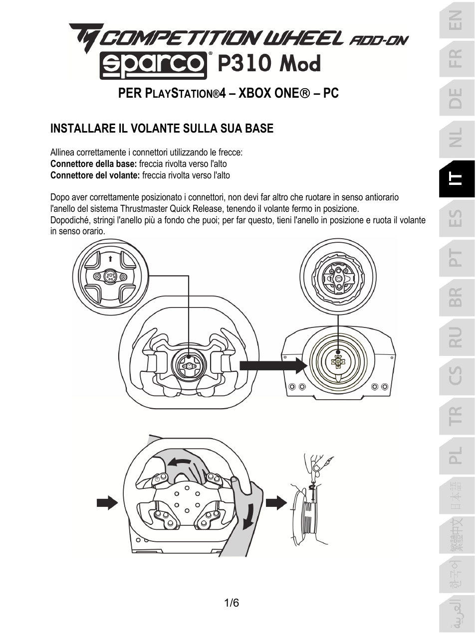 Ita_tm_competition_wheel_add-on_sparco_p310_mod, Italiano, Per p | 4 – xbox one  – pc | Thrustmaster P310 Mod TM Competition Add-On SpWheel User Manual | Page 26 / 95