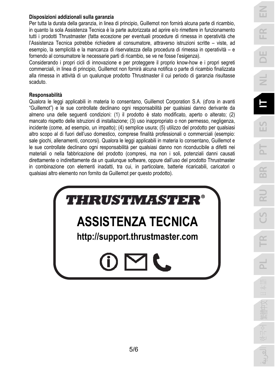 Assistenza tecnica | Thrustmaster P310 Mod TM Competition Add-On SpWheel User Manual | Page 30 / 95