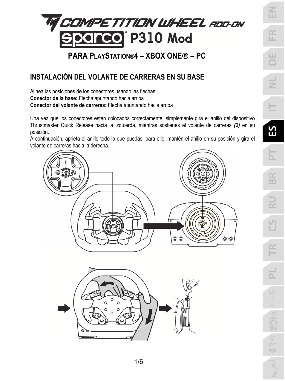 Spa_tm_competition_wheel_add-on_sparco_p310_mod, Español, Para p | 4 – xbox one  – pc | Thrustmaster P310 Mod TM Competition Add-On SpWheel User Manual | Page 32 / 95