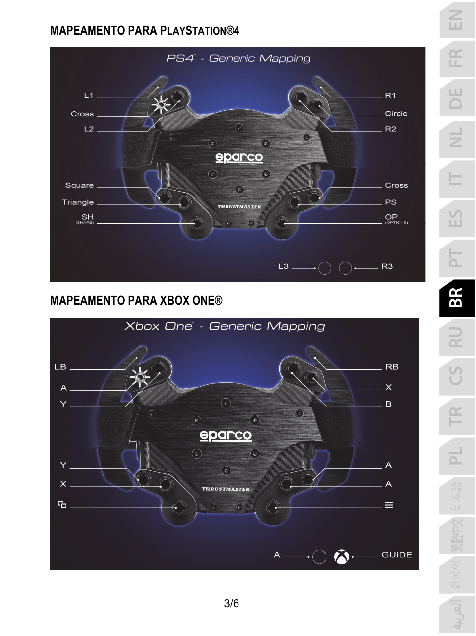 Mapeamento para p, Mapeamento para xbox one | Thrustmaster P310 Mod TM Competition Add-On SpWheel User Manual | Page 46 / 95