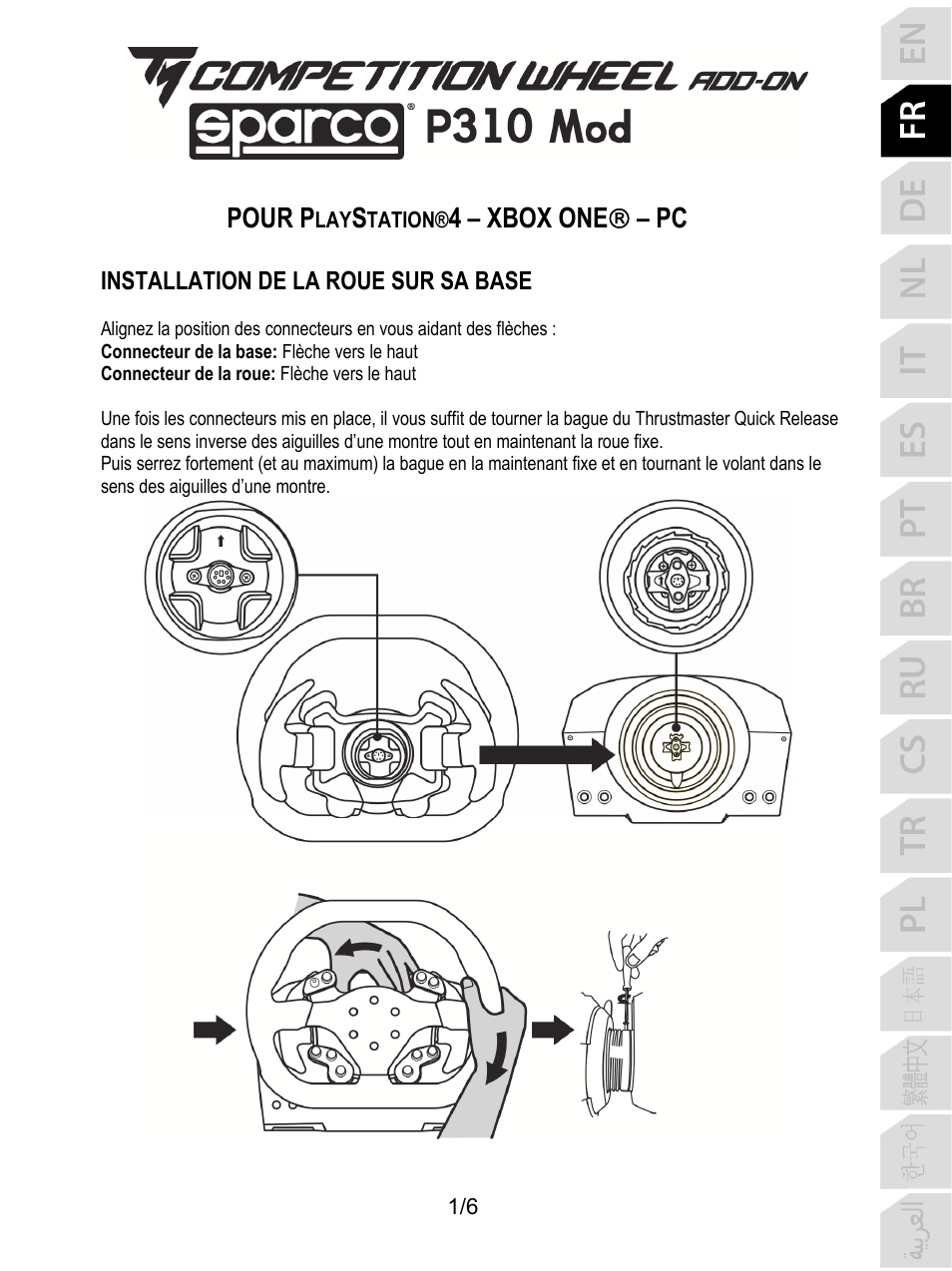 Fra_tm_competition_wheel_add-on_sparco_p310_mod, Français, Pour p | 4 – xbox one  – pc | Thrustmaster P310 Mod TM Competition Add-On SpWheel User Manual | Page 8 / 95