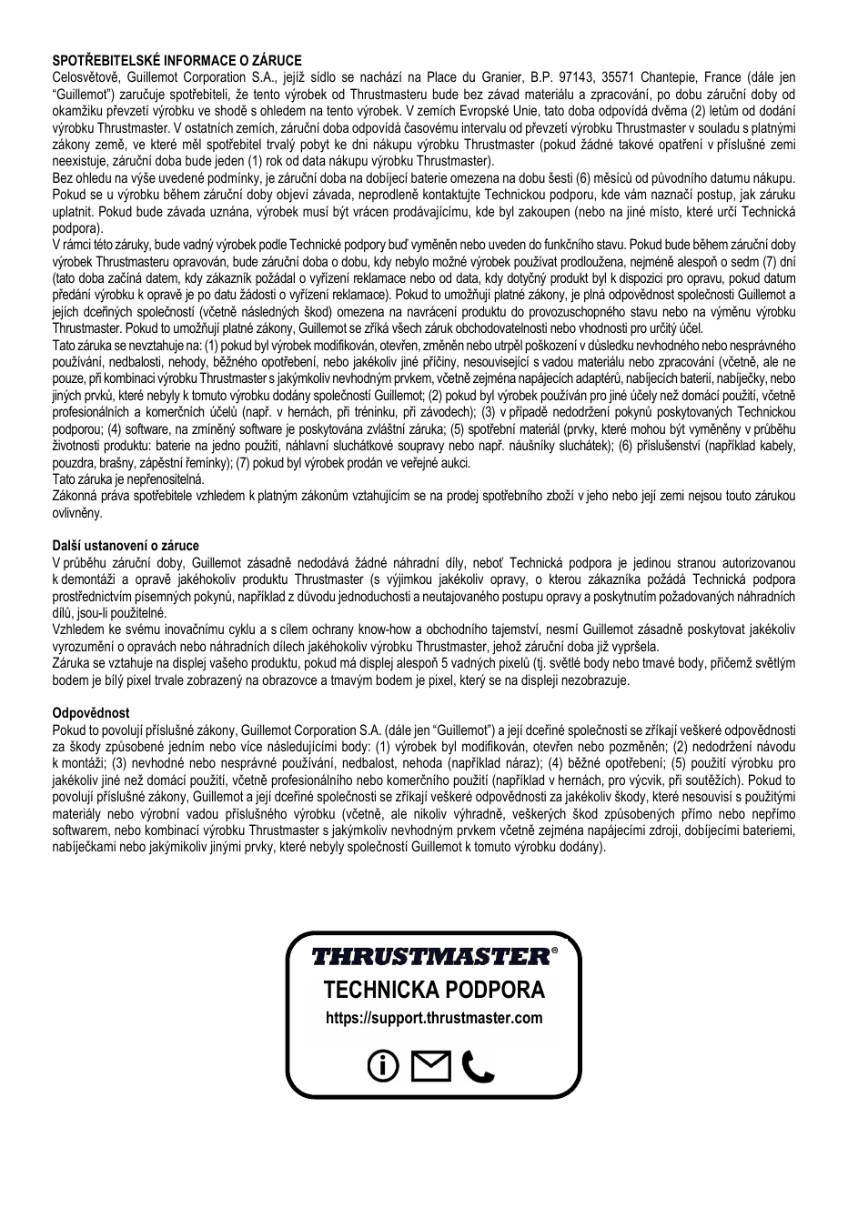 Technická podpora | Thrustmaster Add-On Formula Wheel (Ferrari SF1000 Edition) User Manual | Page 108 / 249