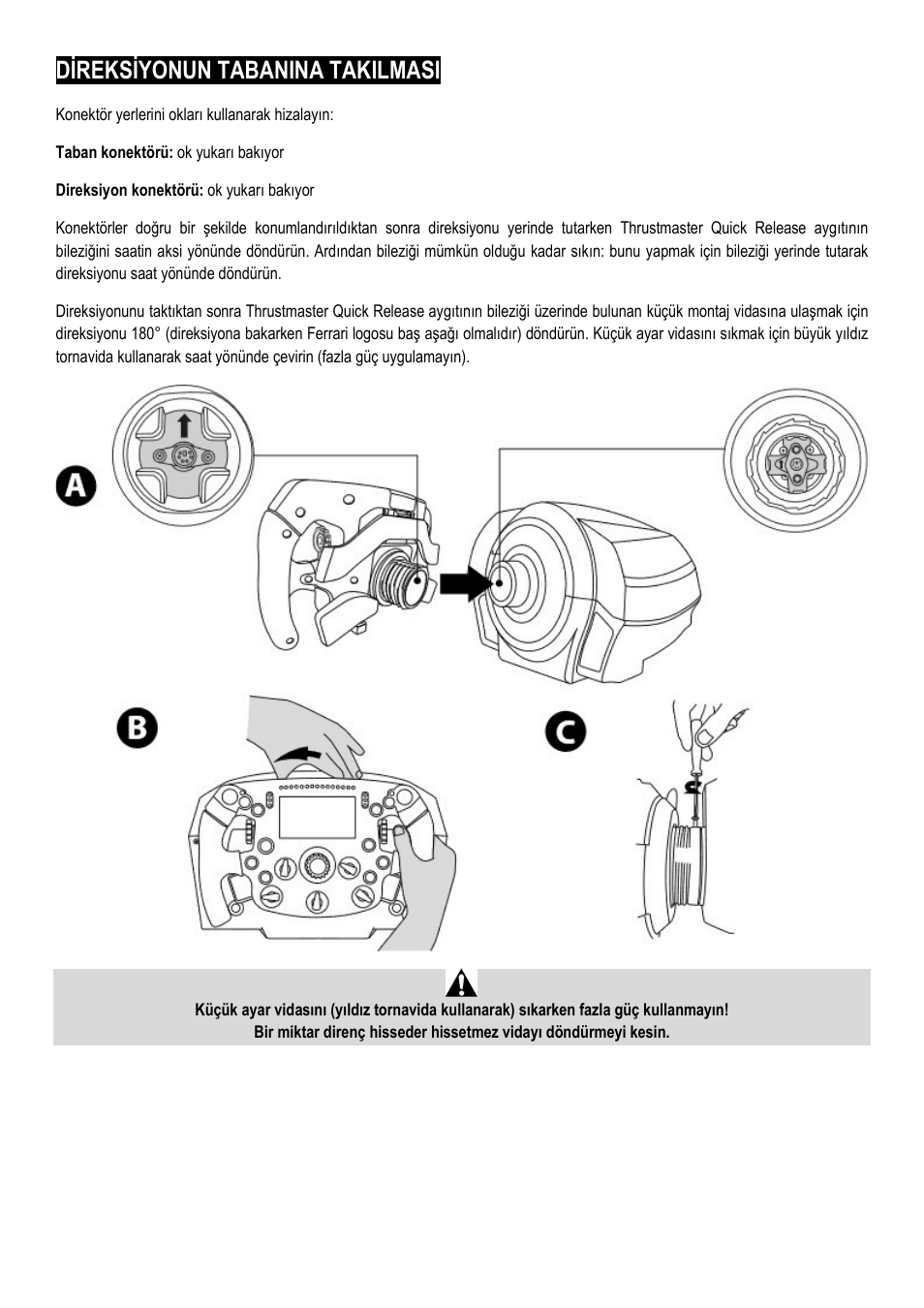 Di̇reksi̇yonun tabanina takilmasi | Thrustmaster Add-On Formula Wheel (Ferrari SF1000 Edition) User Manual | Page 113 / 249