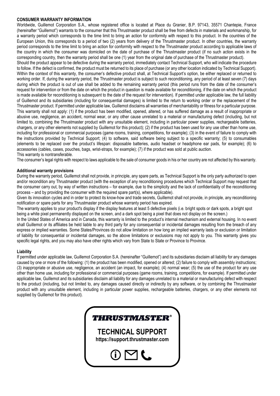 Technical support | Thrustmaster Add-On Formula Wheel (Ferrari SF1000 Edition) User Manual | Page 12 / 249