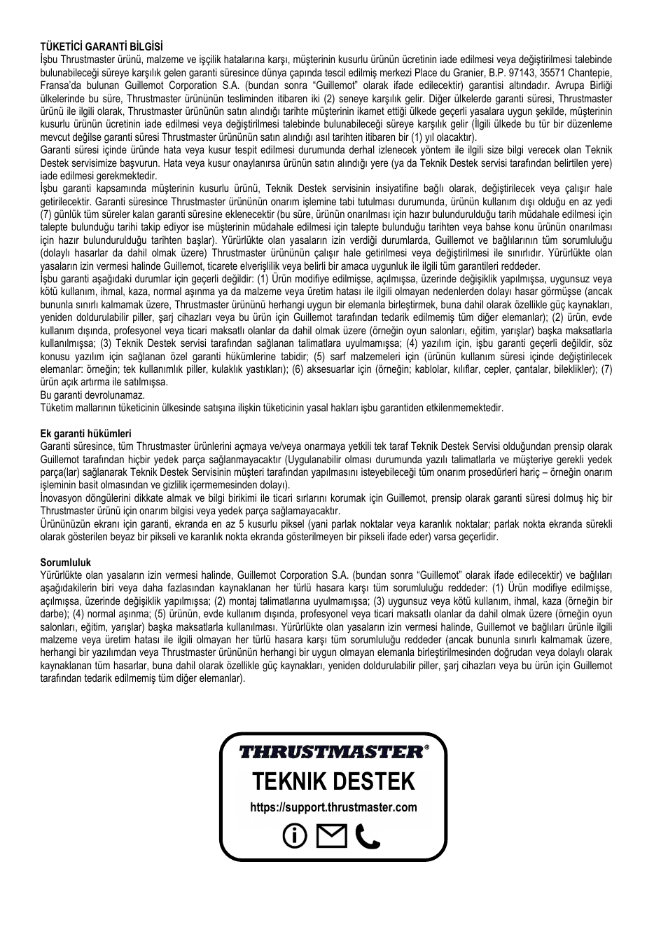 Teknik destek | Thrustmaster Add-On Formula Wheel (Ferrari SF1000 Edition) User Manual | Page 120 / 249