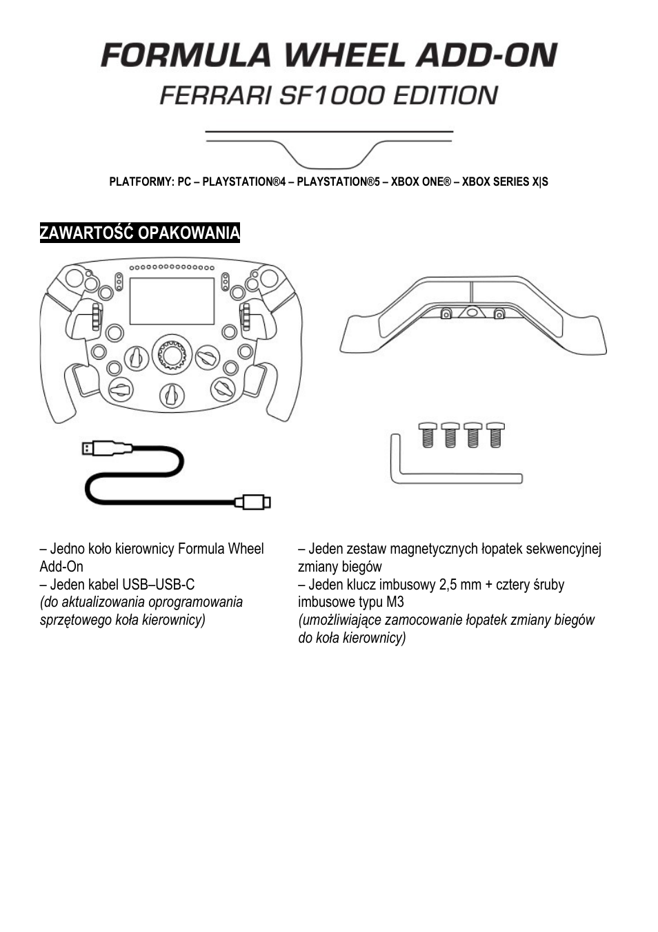 11_pol_formula_wheel_add-on_ferrari_sf1000_edition, Polski, Zawartość opakowania | Thrustmaster Add-On Formula Wheel (Ferrari SF1000 Edition) User Manual | Page 122 / 249