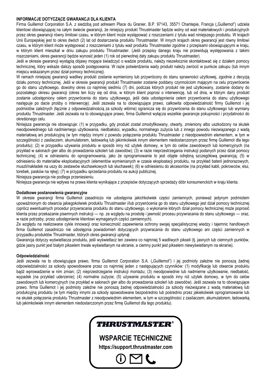 Wsparcie techniczne | Thrustmaster Add-On Formula Wheel (Ferrari SF1000 Edition) User Manual | Page 132 / 249