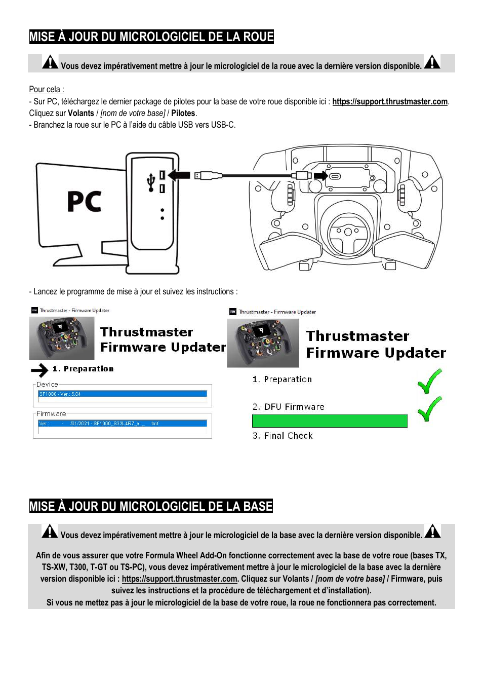 Mise à jour du micrologiciel de la roue, Mise à jour du micrologiciel de la base | Thrustmaster Add-On Formula Wheel (Ferrari SF1000 Edition) User Manual | Page 15 / 249