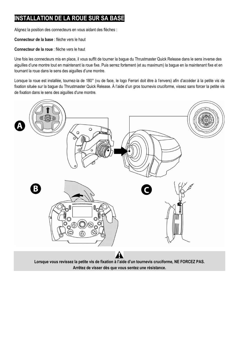 Installation de la roue sur sa base | Thrustmaster Add-On Formula Wheel (Ferrari SF1000 Edition) User Manual | Page 17 / 249