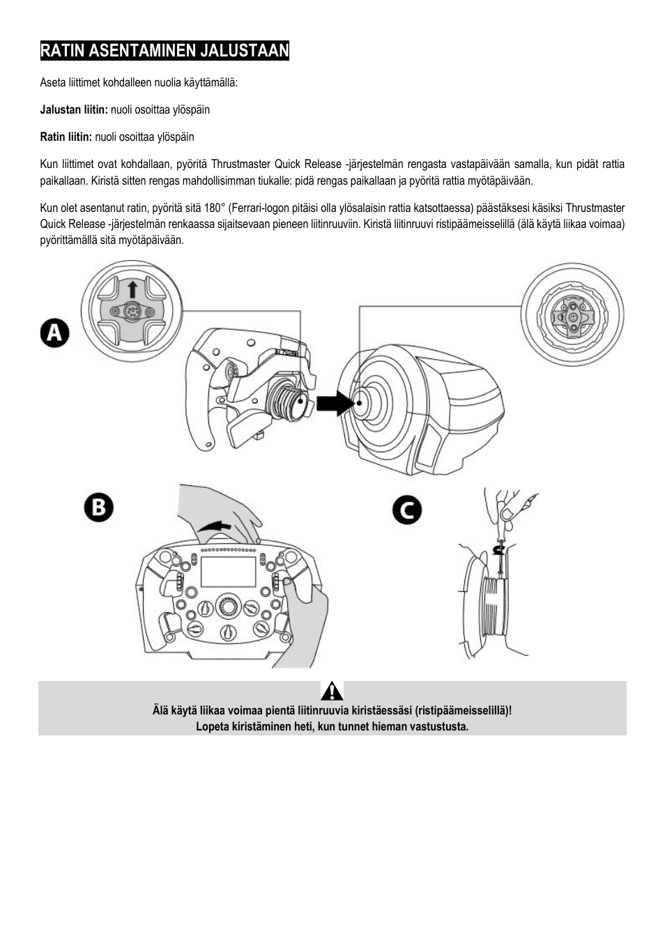 Ratin asentaminen jalustaan | Thrustmaster Add-On Formula Wheel (Ferrari SF1000 Edition) User Manual | Page 193 / 249