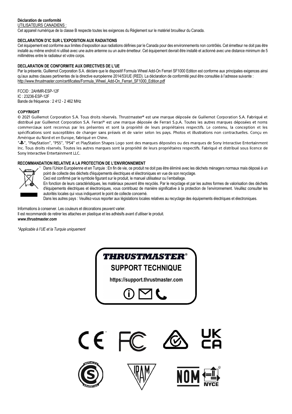 Support technique | Thrustmaster Add-On Formula Wheel (Ferrari SF1000 Edition) User Manual | Page 25 / 249