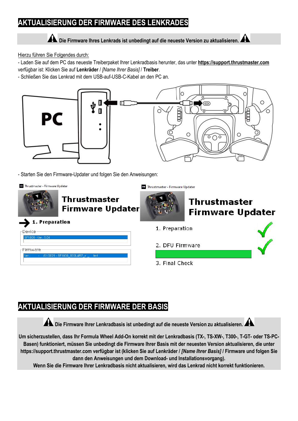 Aktualisierung der firmware des lenkrades, Aktualisierung der firmware der basis | Thrustmaster Add-On Formula Wheel (Ferrari SF1000 Edition) User Manual | Page 27 / 249