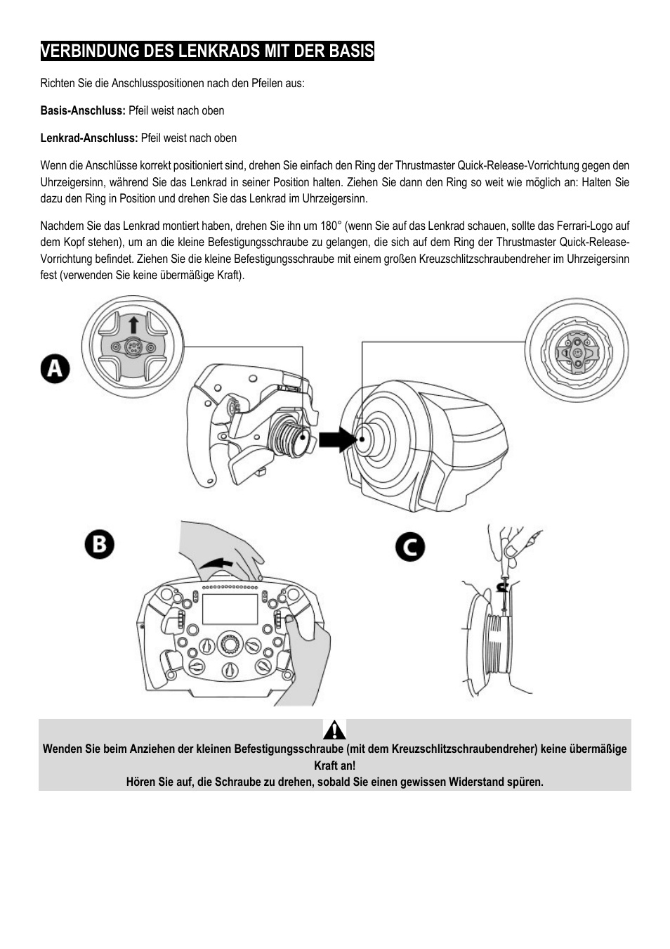 Verbindung des lenkrads mit der basis | Thrustmaster Add-On Formula Wheel (Ferrari SF1000 Edition) User Manual | Page 29 / 249