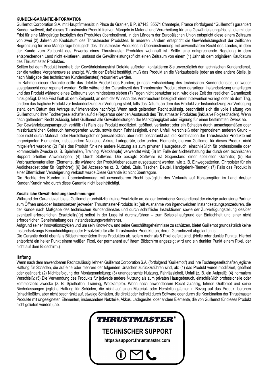 Technischer support | Thrustmaster Add-On Formula Wheel (Ferrari SF1000 Edition) User Manual | Page 36 / 249