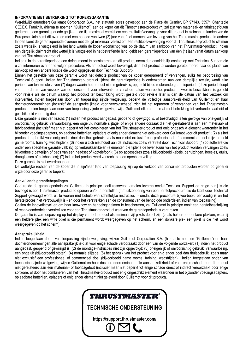 Technische ondersteuning | Thrustmaster Add-On Formula Wheel (Ferrari SF1000 Edition) User Manual | Page 48 / 249