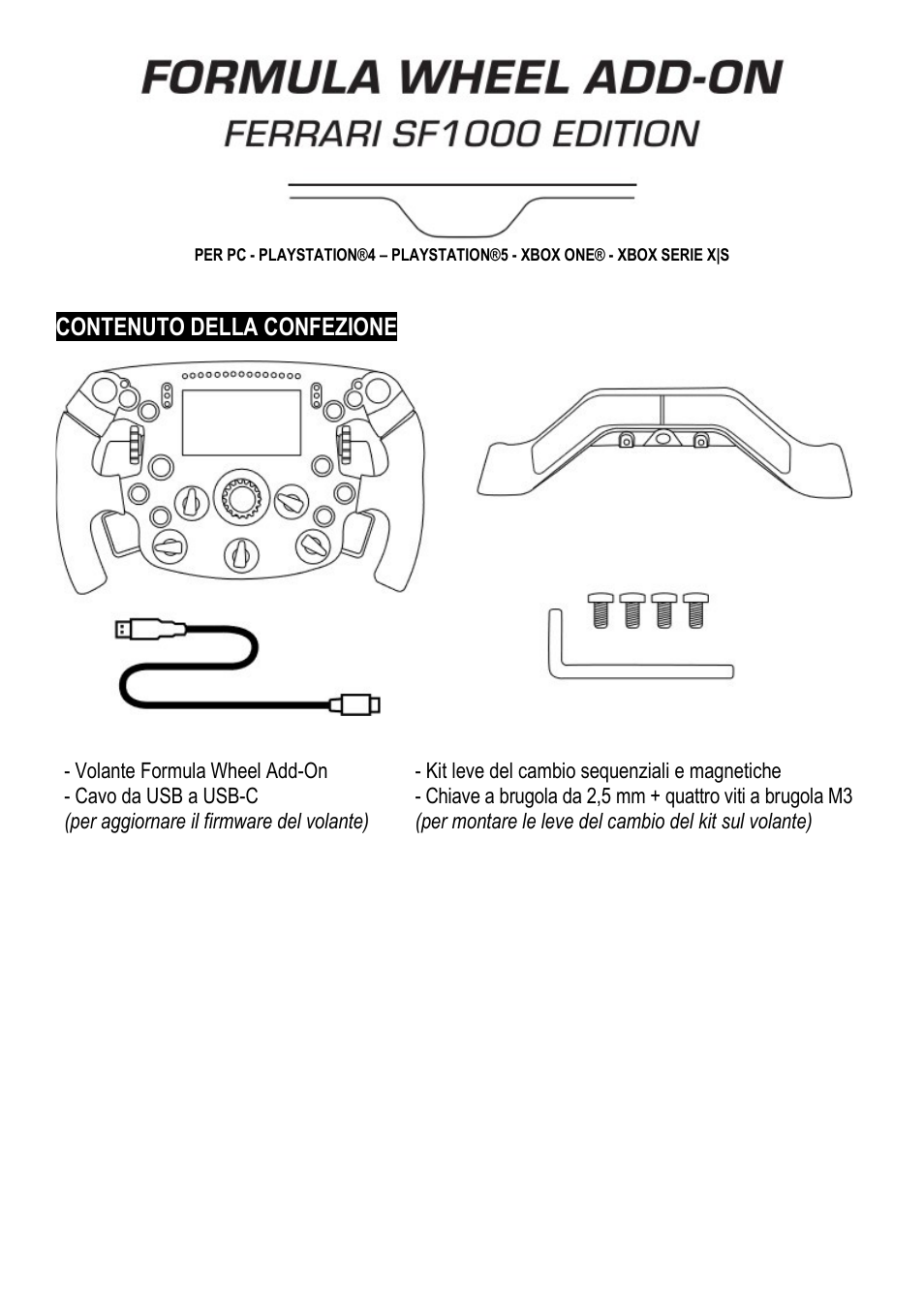 05_ita_formula_wheel_add-on_ferrari_sf1000_edition, Italiano, Contenuto della confezione | Thrustmaster Add-On Formula Wheel (Ferrari SF1000 Edition) User Manual | Page 50 / 249