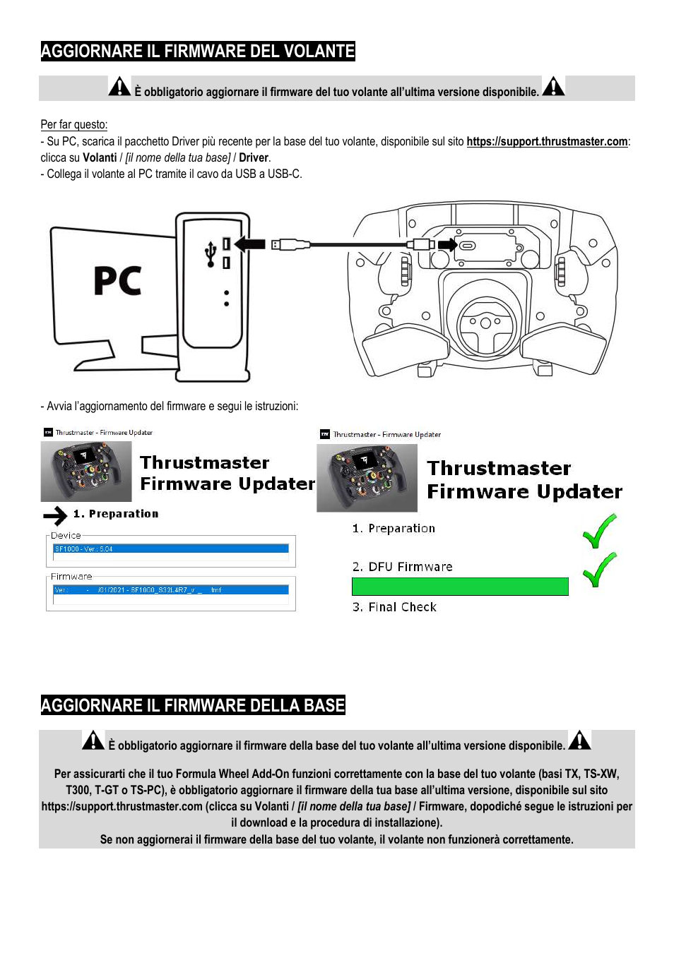 Aggiornare il firmware del volante, Aggiornare il firmware della base | Thrustmaster Add-On Formula Wheel (Ferrari SF1000 Edition) User Manual | Page 51 / 249