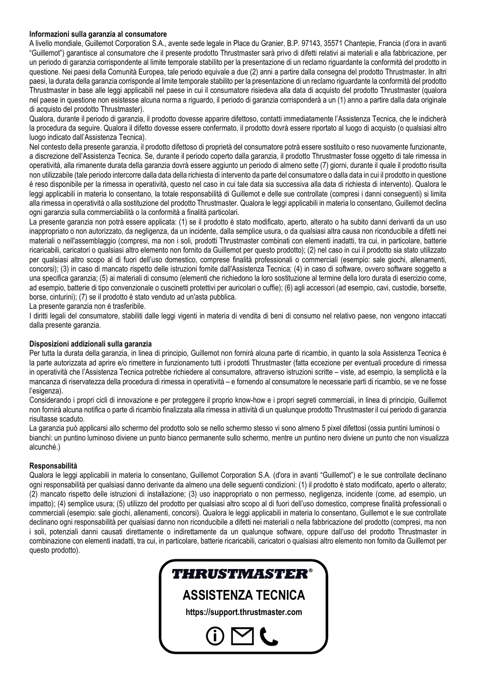 Assistenza tecnica | Thrustmaster Add-On Formula Wheel (Ferrari SF1000 Edition) User Manual | Page 60 / 249