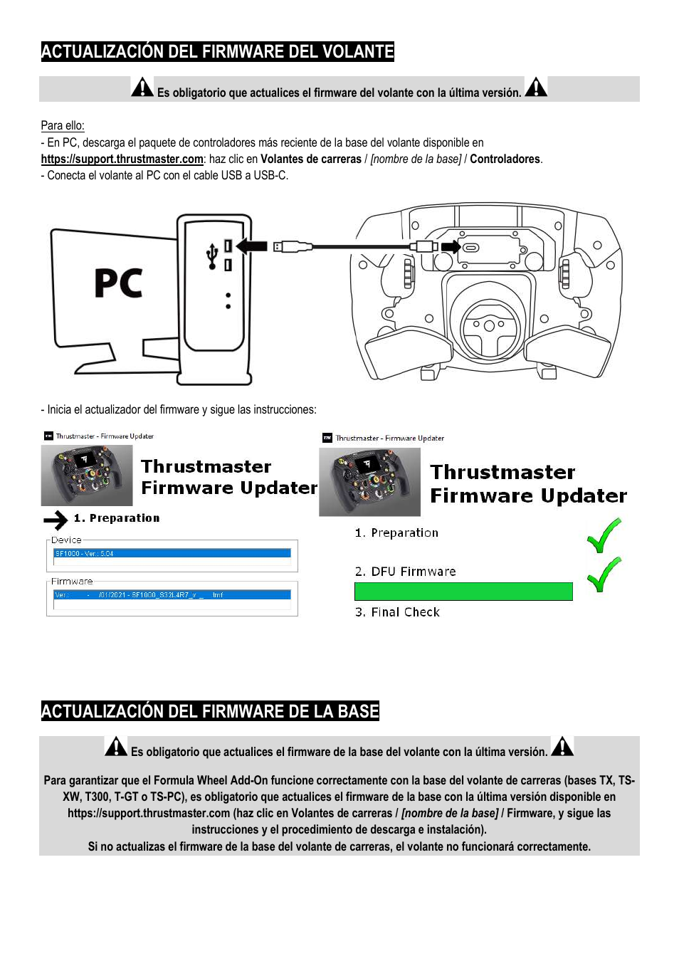 Actualización del firmware del volante, Actualización del firmware de la base | Thrustmaster Add-On Formula Wheel (Ferrari SF1000 Edition) User Manual | Page 63 / 249