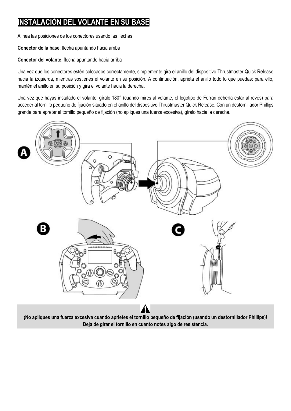 Instalación del volante en su base | Thrustmaster Add-On Formula Wheel (Ferrari SF1000 Edition) User Manual | Page 65 / 249