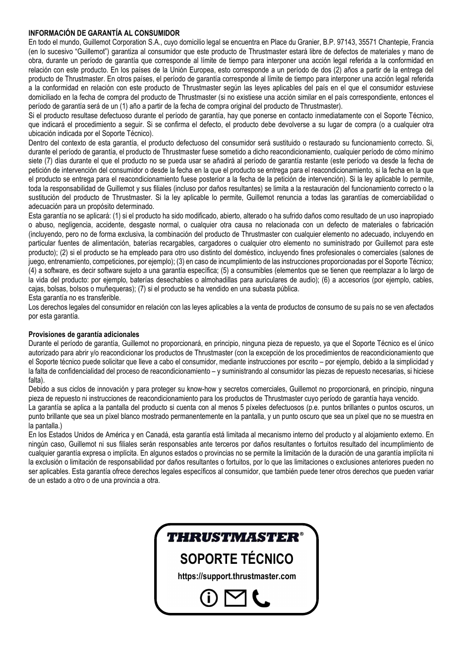 Soporte técnico | Thrustmaster Add-On Formula Wheel (Ferrari SF1000 Edition) User Manual | Page 72 / 249