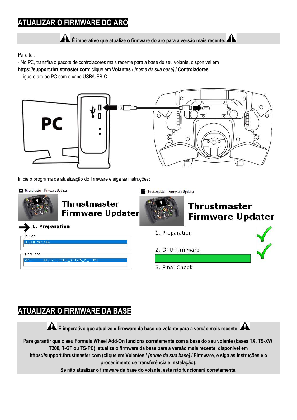 Atualizar o firmware do aro, Atualizar o firmware da base | Thrustmaster Add-On Formula Wheel (Ferrari SF1000 Edition) User Manual | Page 75 / 249