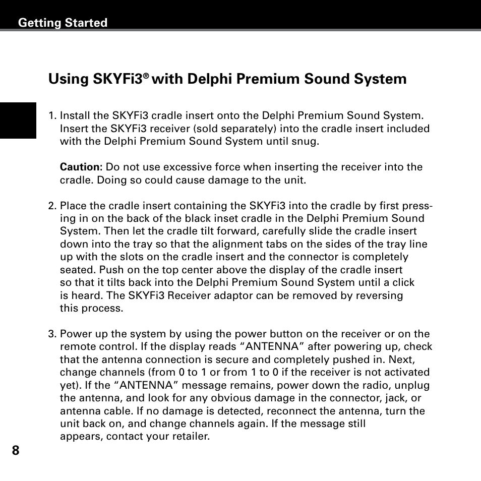 Using skyfi3 with delphi premium sound system, Using skyfi3, With delphi premium sound system | Delphi SA10221 User Manual | Page 12 / 45