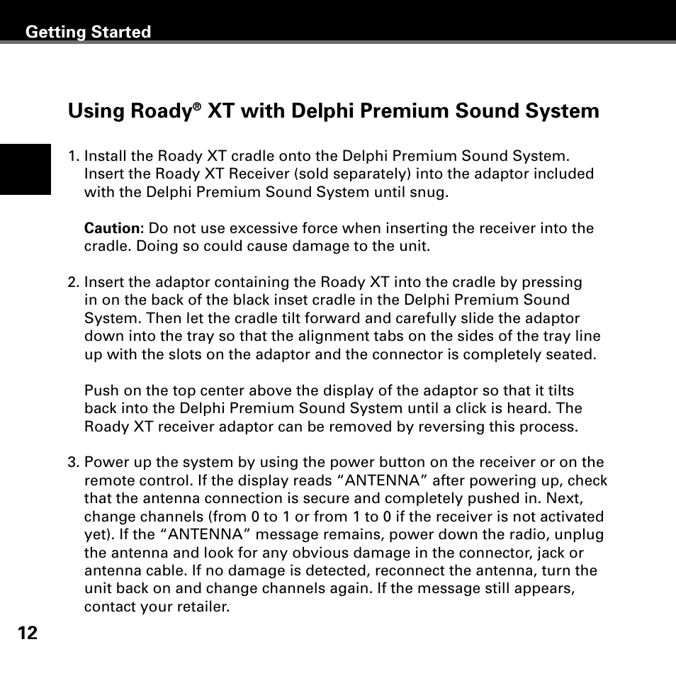 Using roady, Xt with delphi premium sound system | Delphi SA10221 User Manual | Page 16 / 45