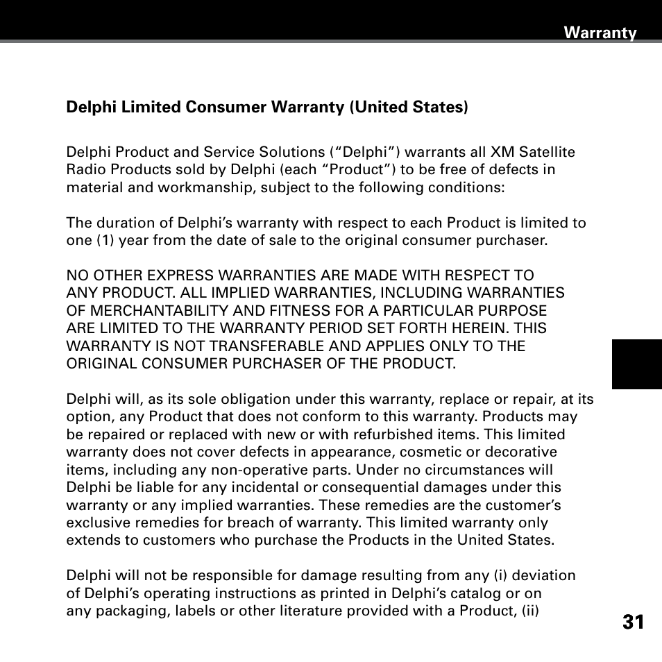 Warranty | Delphi SA10221 User Manual | Page 35 / 45