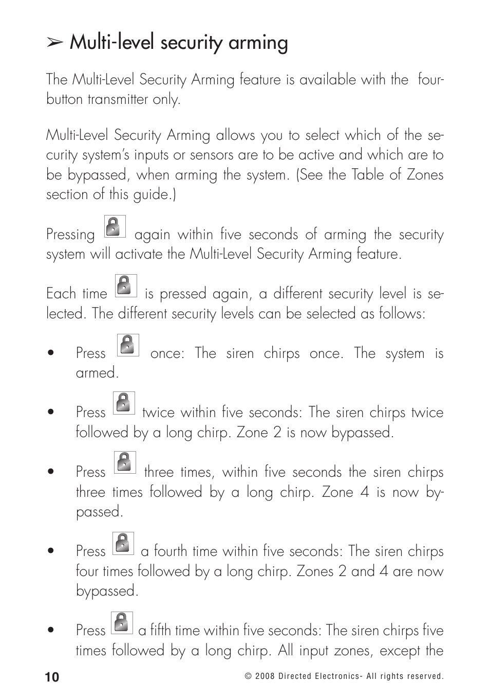 Multi-level security arming | Directed Electronics 460MAX User Manual | Page 12 / 40