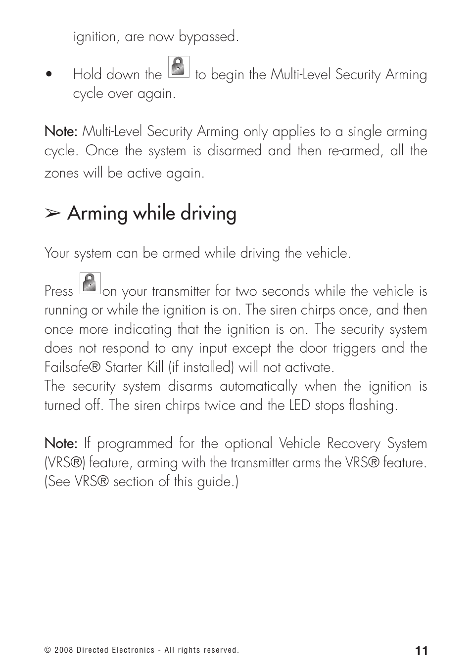 Arming while driving | Directed Electronics 460MAX User Manual | Page 13 / 40