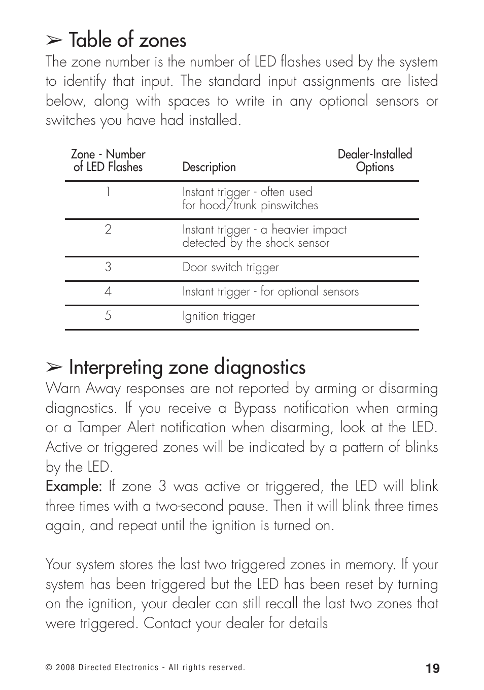 Table of zones, Interpreting zone diagnostics | Directed Electronics 460MAX User Manual | Page 21 / 40