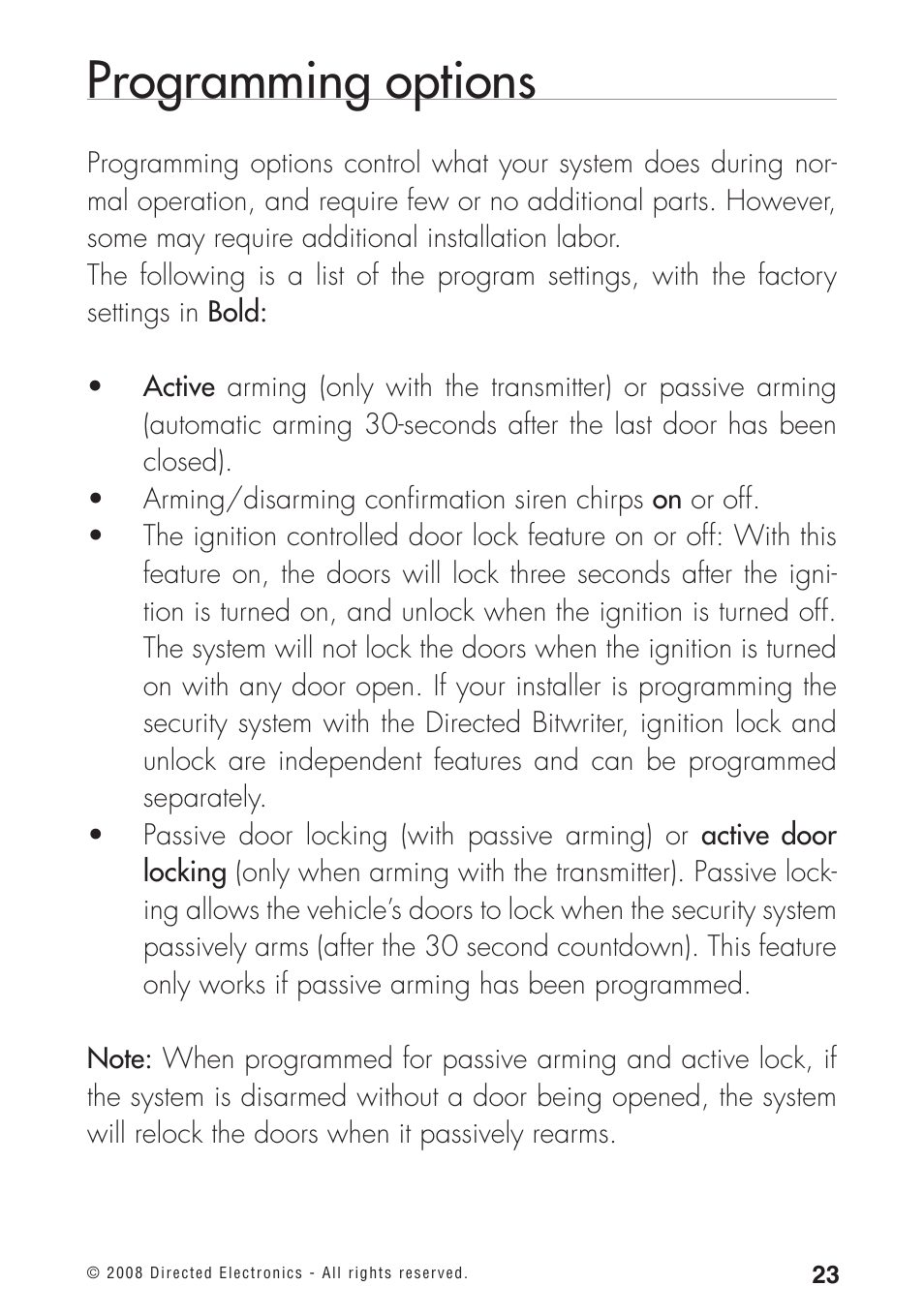 Programming options | Directed Electronics 460MAX User Manual | Page 25 / 40