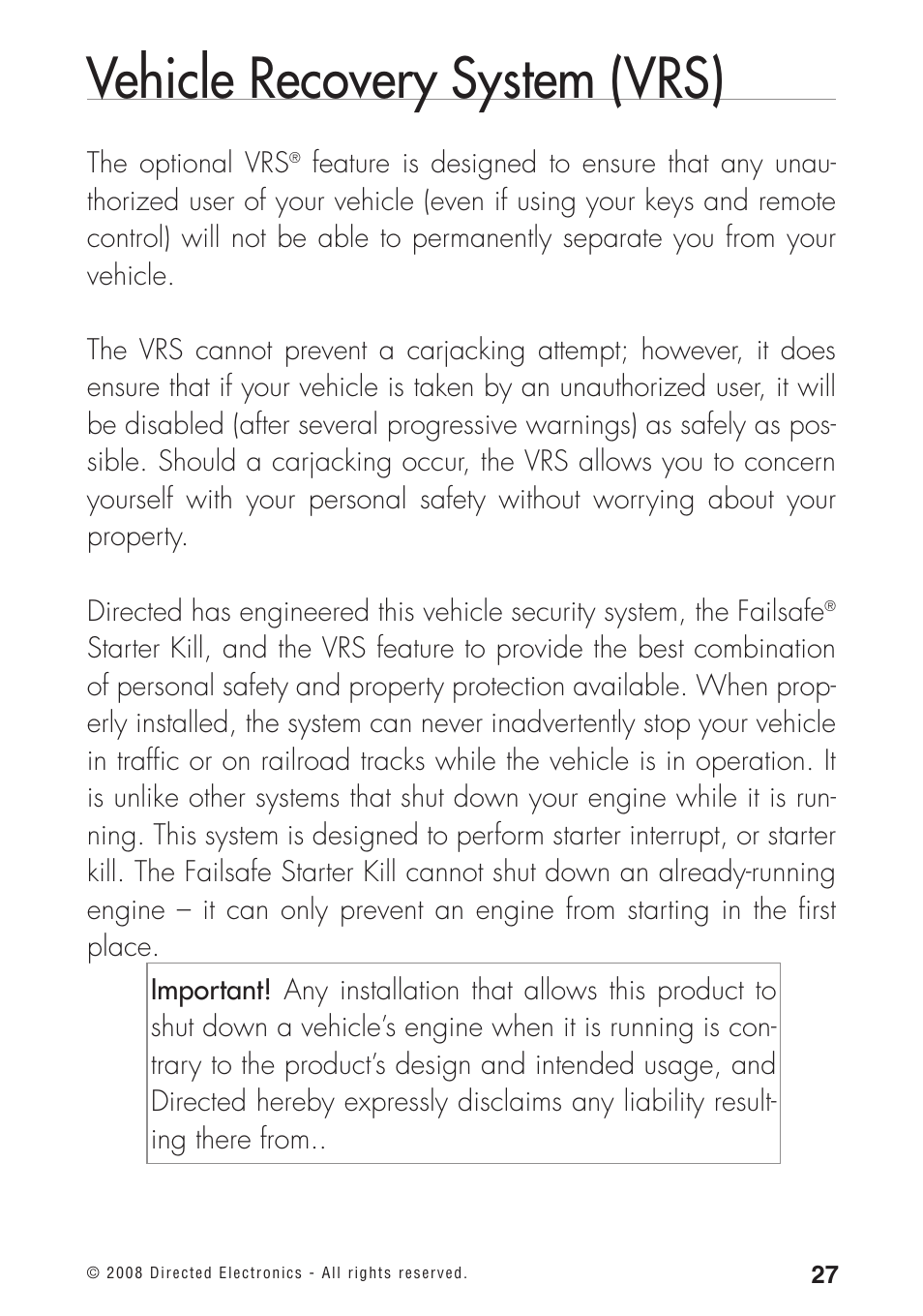 Vehicle recovery system (vrs) | Directed Electronics 460MAX User Manual | Page 29 / 40