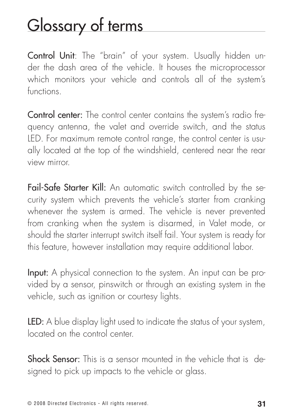 Glossary of terms | Directed Electronics 460MAX User Manual | Page 33 / 40