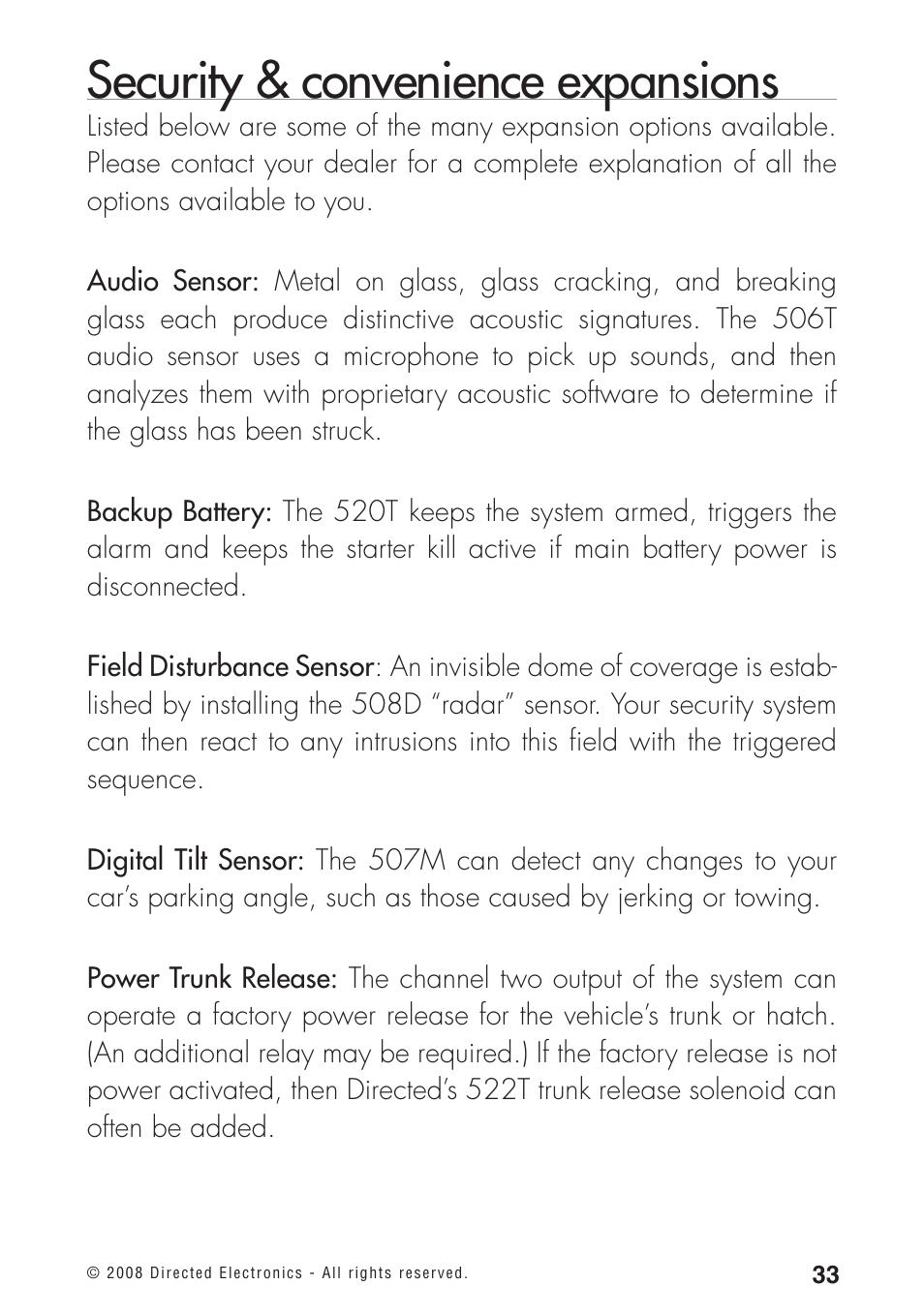 Security & convenience expansions | Directed Electronics 460MAX User Manual | Page 35 / 40