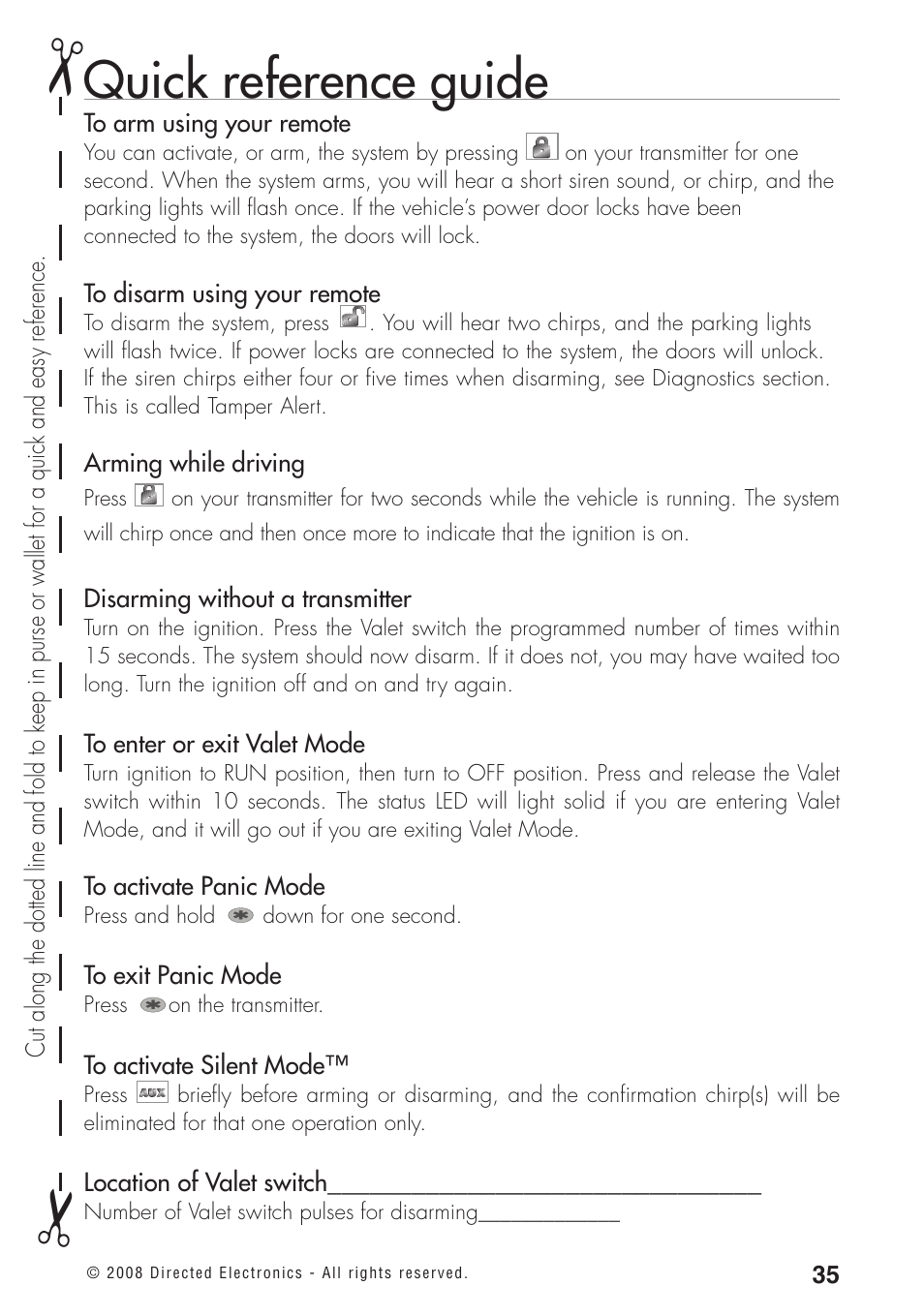 Quick reference guide | Directed Electronics 460MAX User Manual | Page 37 / 40