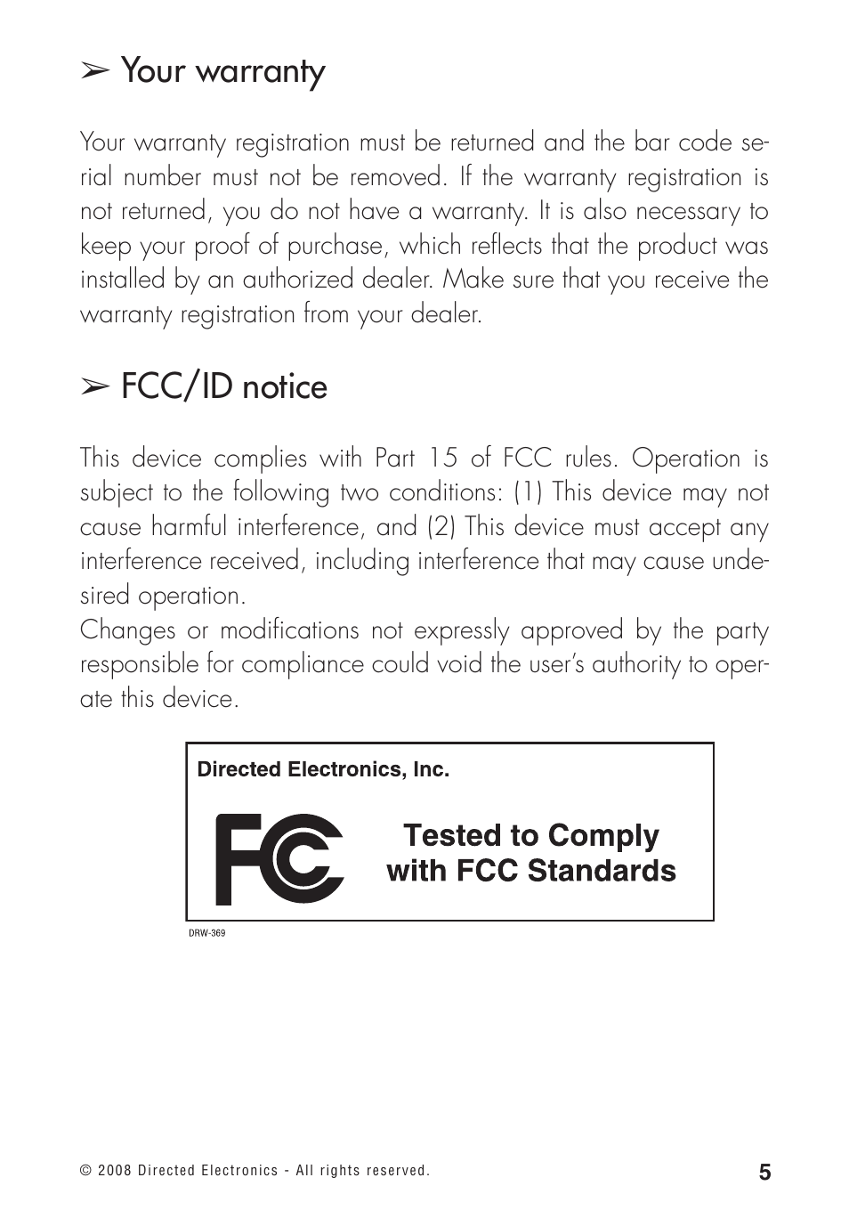 Your warranty, Fcc/id notice | Directed Electronics 460MAX User Manual | Page 7 / 40