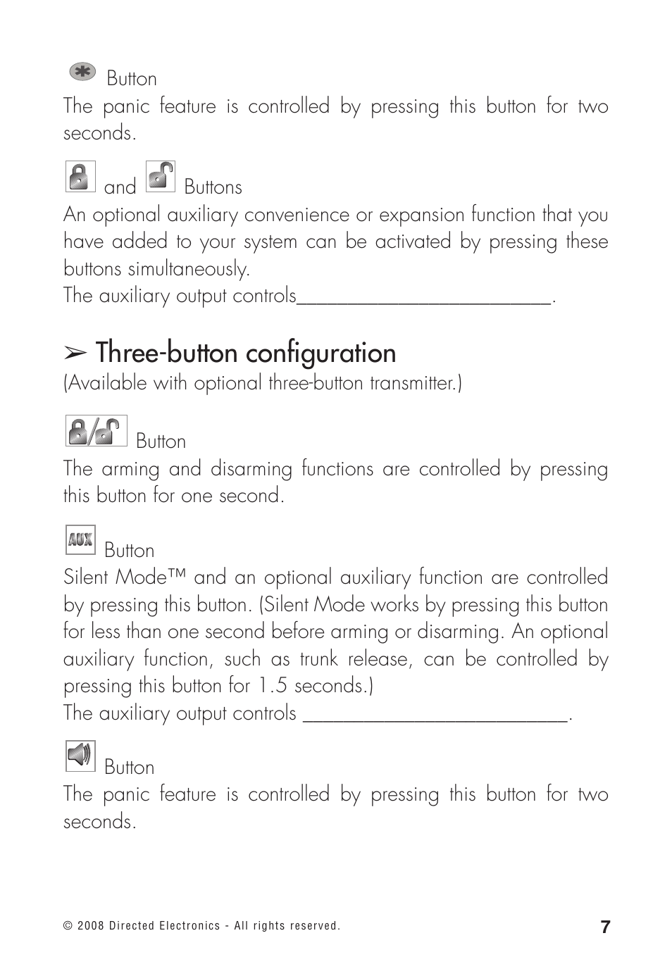 Three-button configuration, Available with optional three-button transmitter.) | Directed Electronics 460MAX User Manual | Page 9 / 40