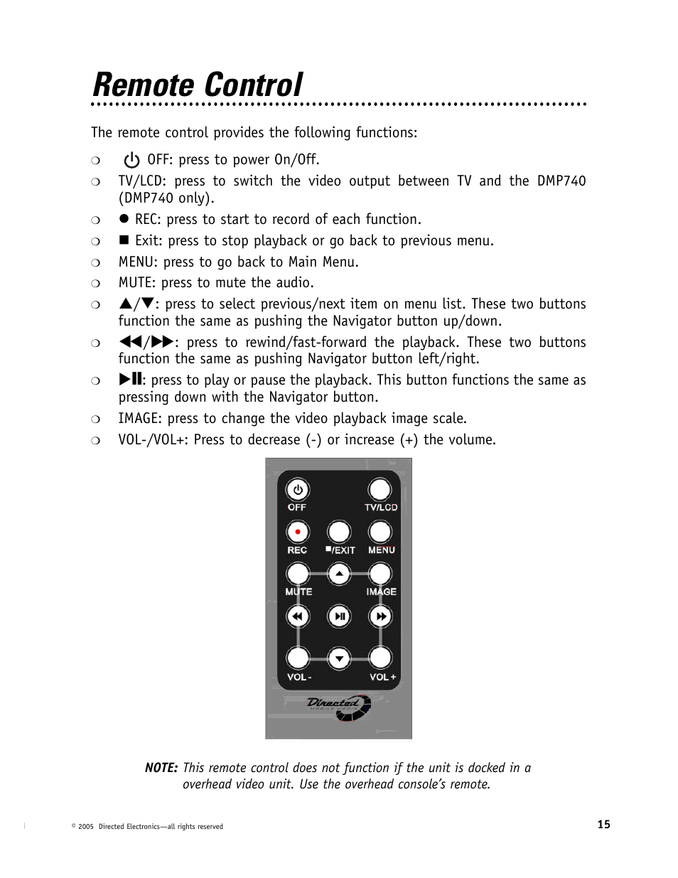 Remote control | Directed Electronics OHV901 User Manual | Page 15 / 58