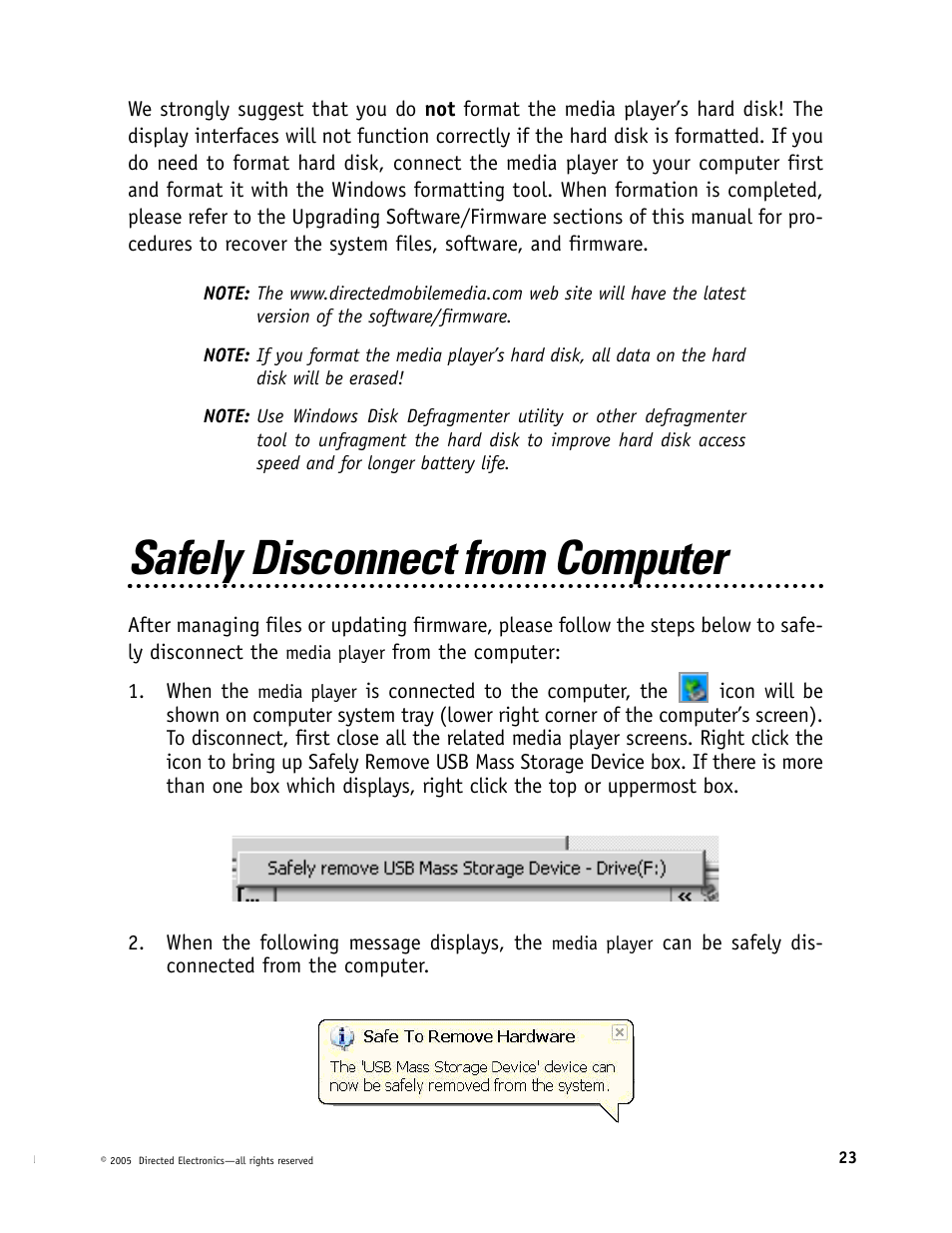 Safely disconnect from computer | Directed Electronics OHV901 User Manual | Page 23 / 58