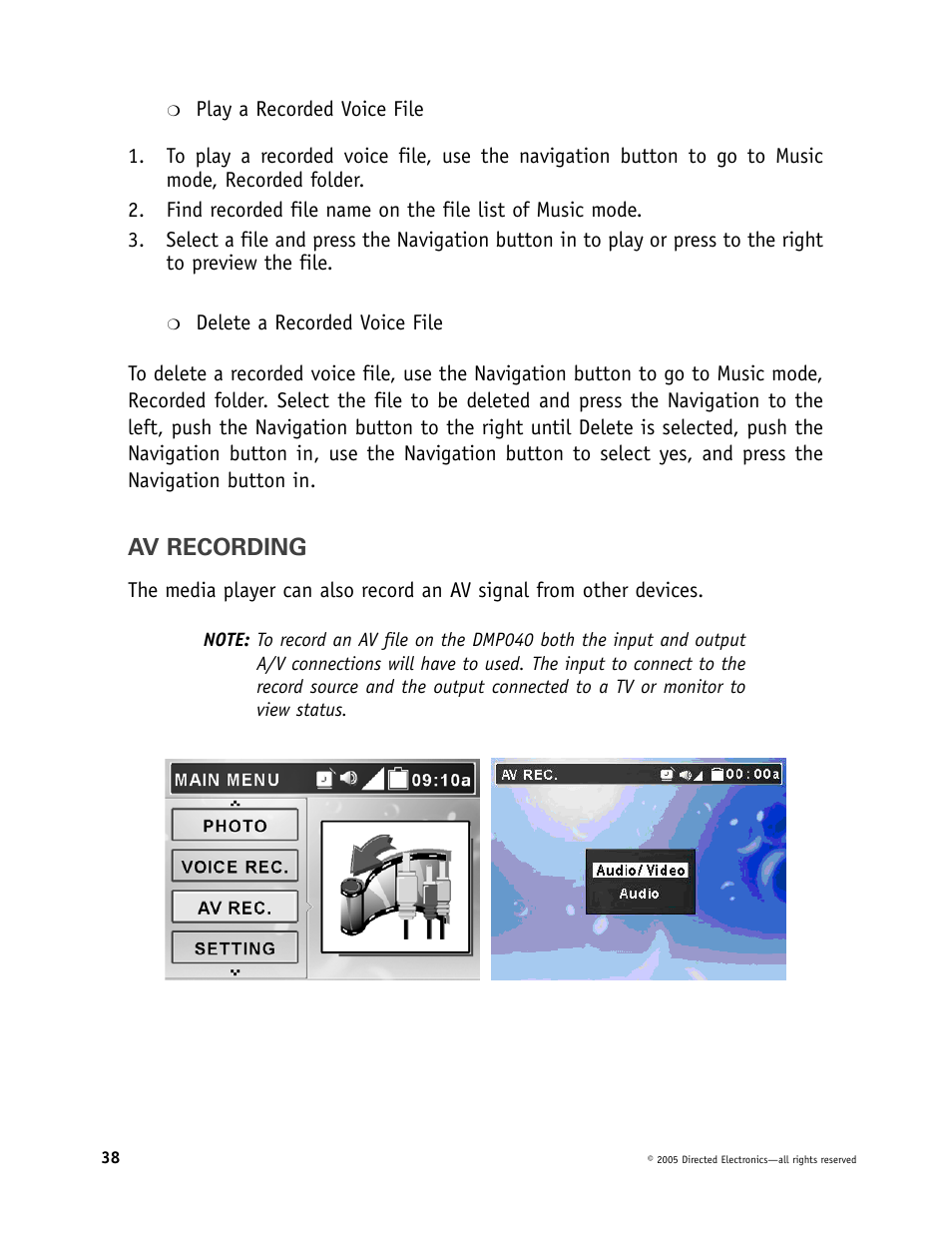 Av recording | Directed Electronics OHV901 User Manual | Page 38 / 58