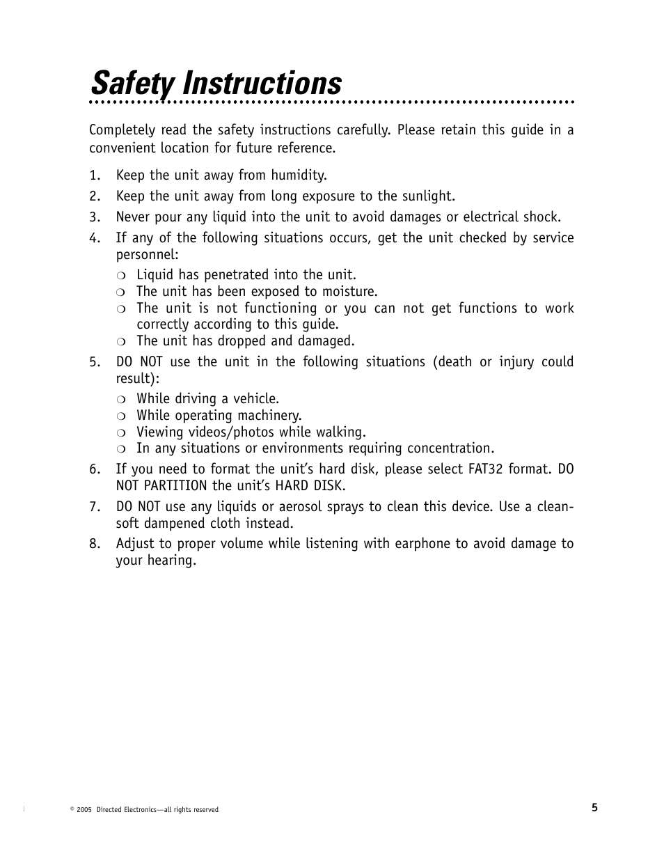 Safety instructions | Directed Electronics OHV901 User Manual | Page 5 / 58