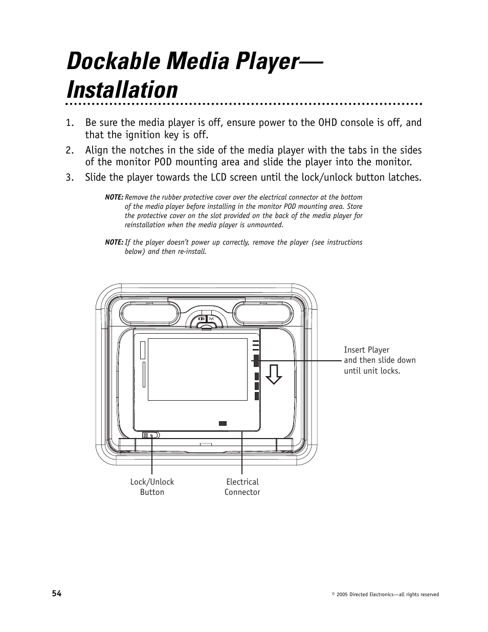 Dockable media player— installation | Directed Electronics OHV901 User Manual | Page 54 / 58