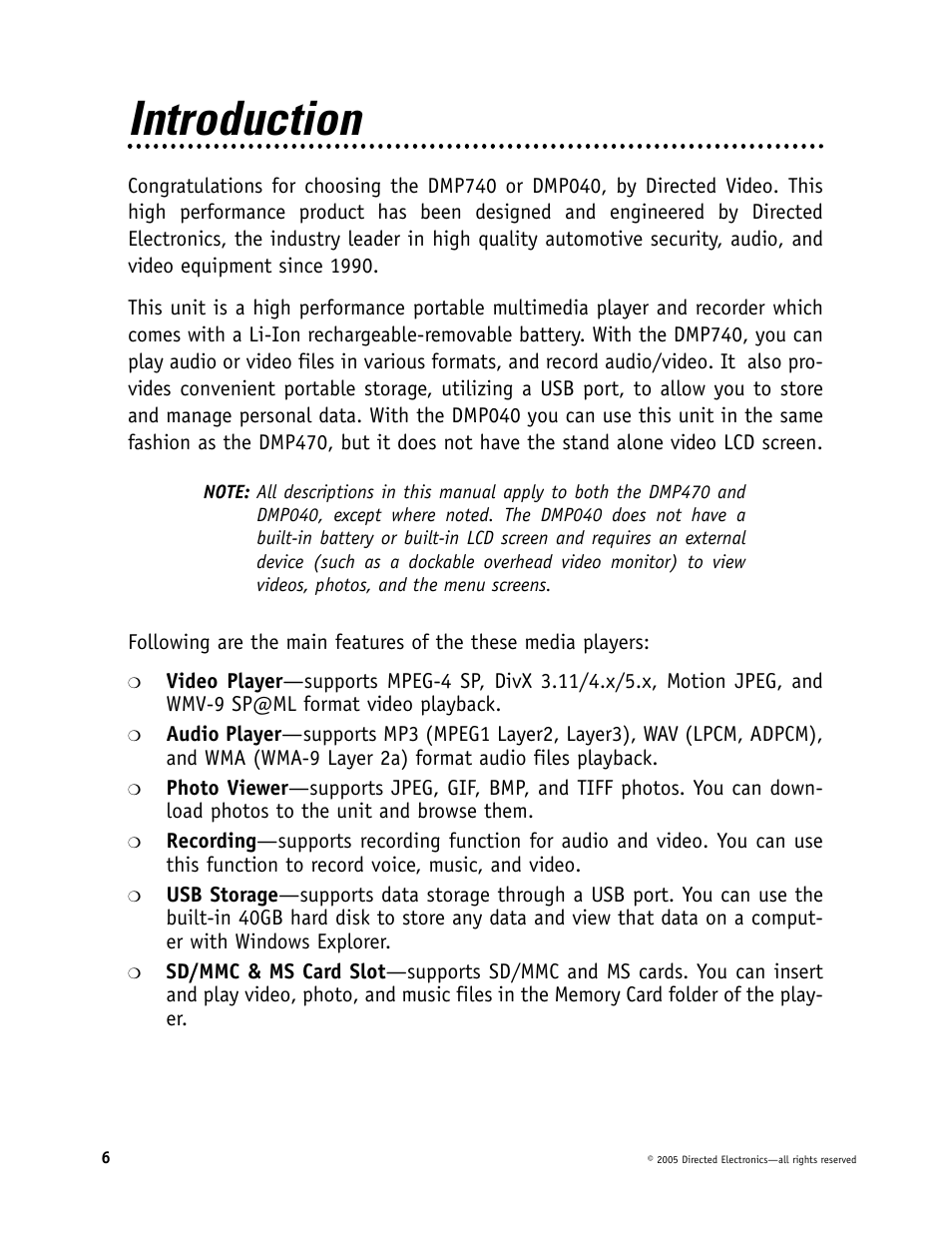 Introduction | Directed Electronics OHV901 User Manual | Page 6 / 58