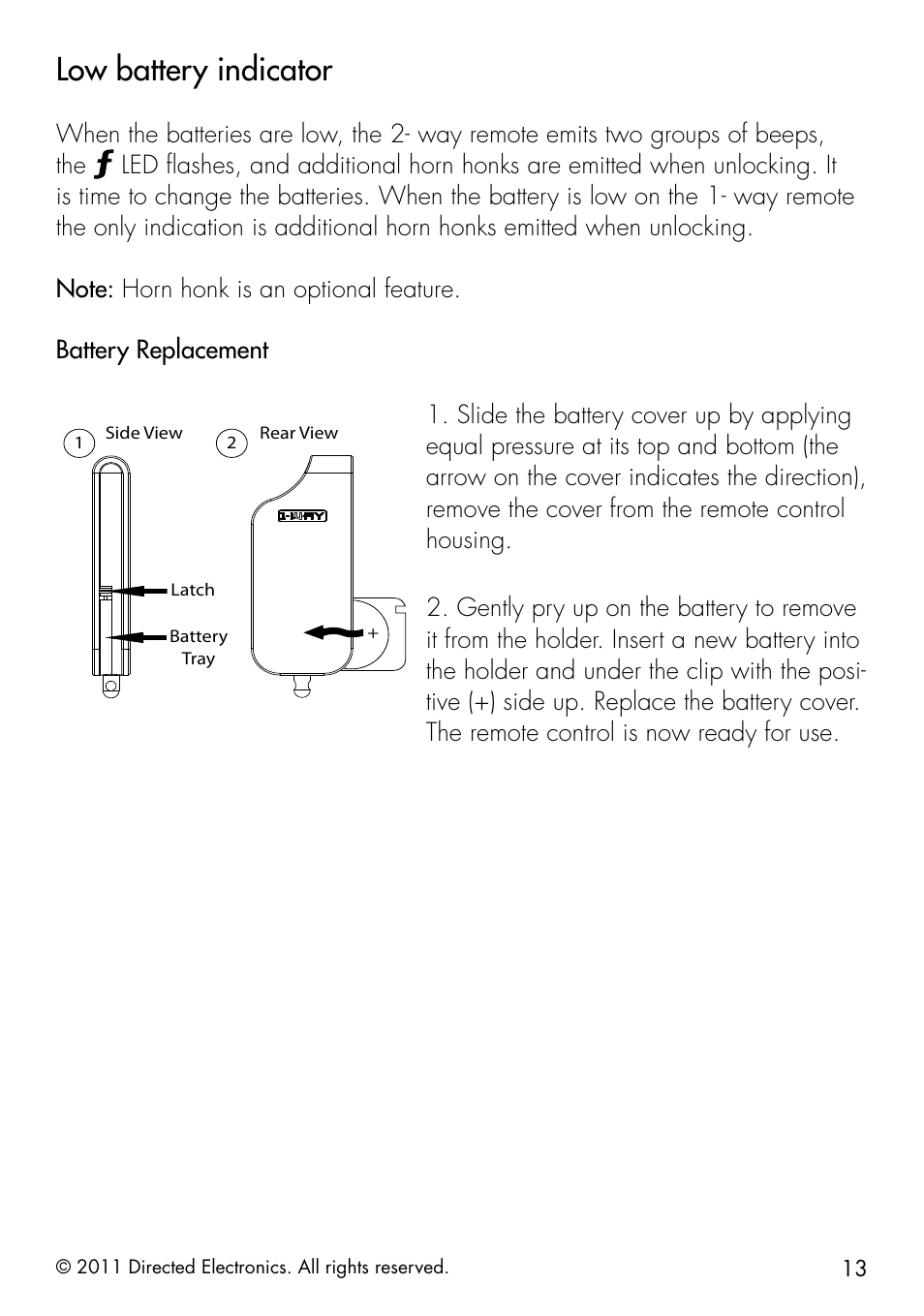 Low battery indicator | Directed Electronics 1.3X User Manual | Page 21 / 52