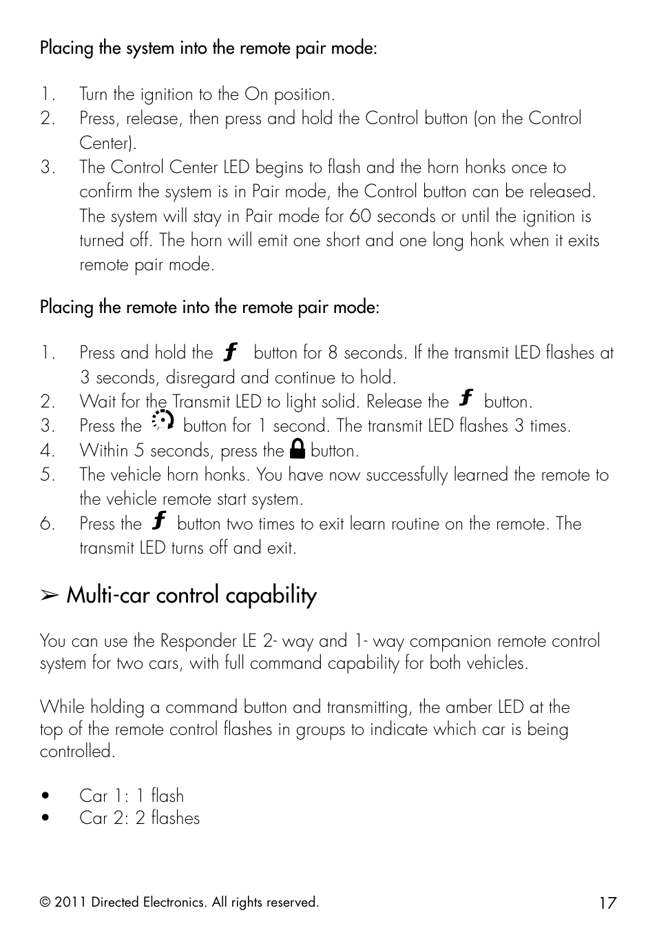 Multi-car control capability | Directed Electronics 1.3X User Manual | Page 25 / 52