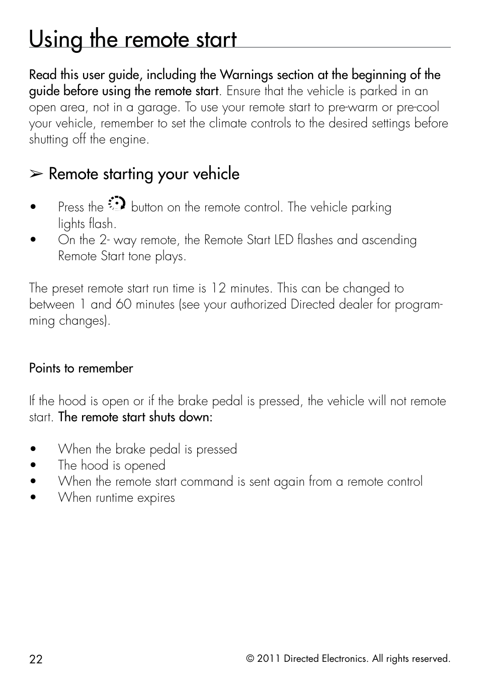 Using the remote start, Remote starting your vehicle | Directed Electronics 1.3X User Manual | Page 30 / 52