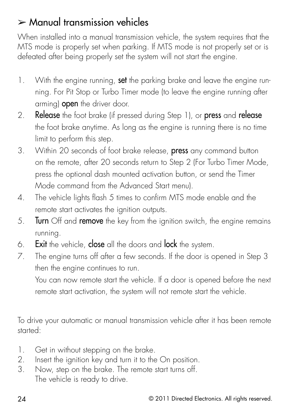 Manual transmission vehicles | Directed Electronics 1.3X User Manual | Page 32 / 52